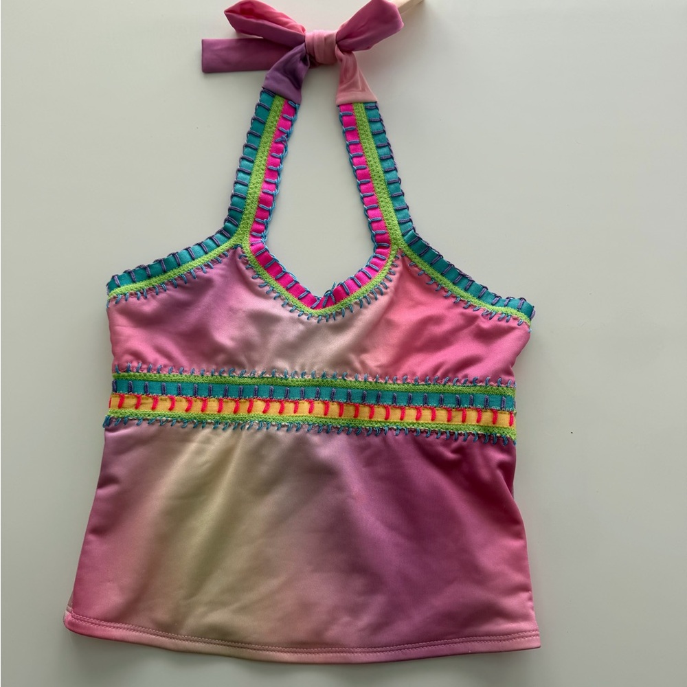 PQ Swim girls rainbow tie dye tankini top - size 8 (NWT)